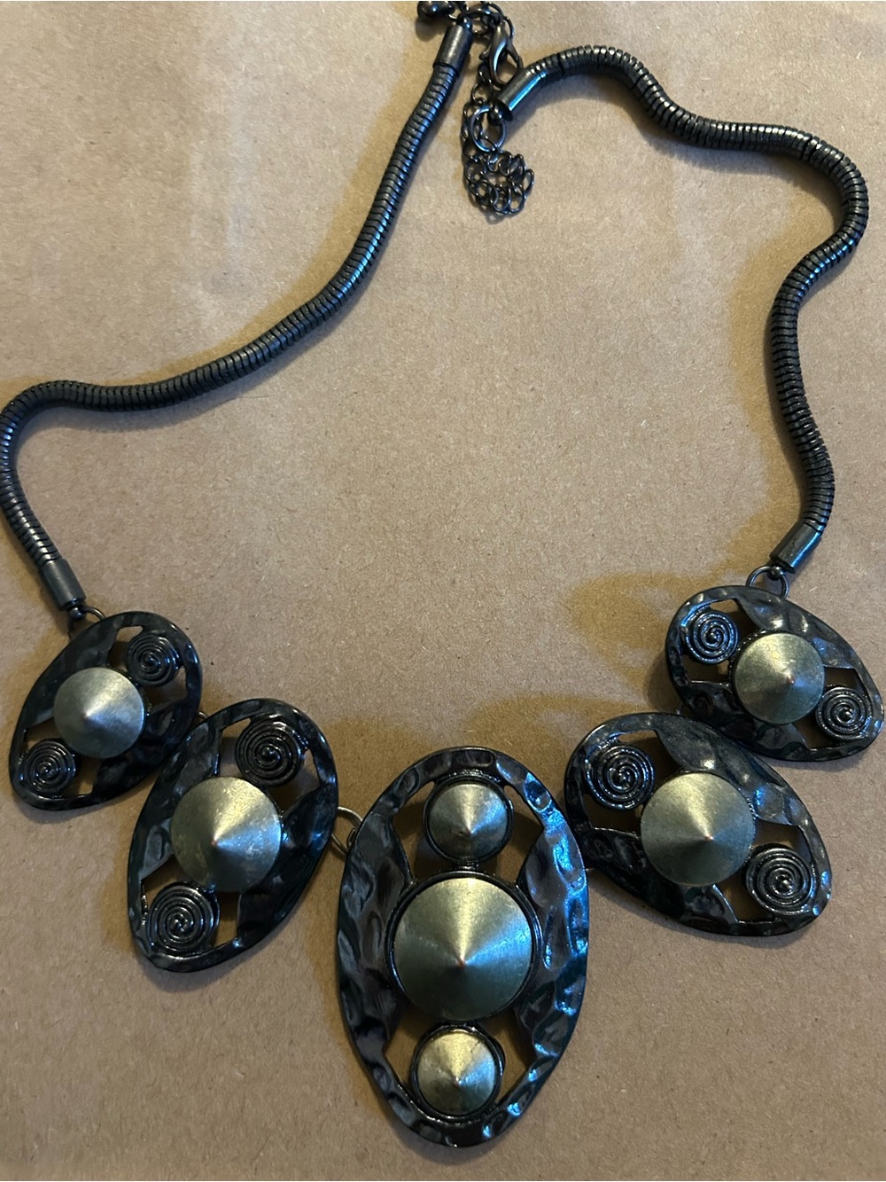 Vintage Statement Gunmetal Necklace and Earring Set